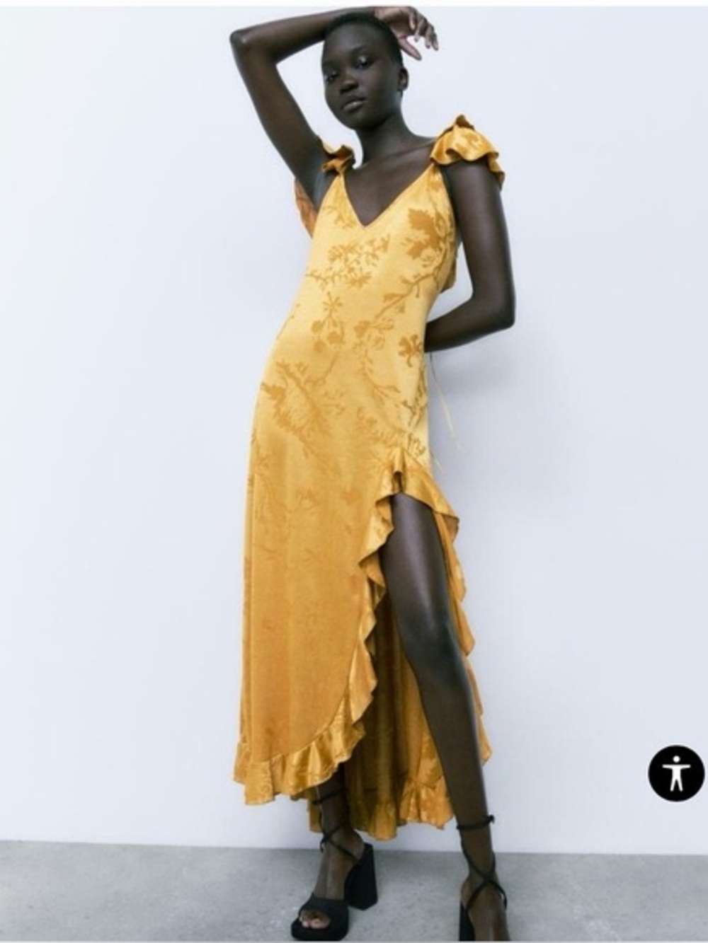 Zara JACQUARD DRESS WITH RUFFLES Size Large NWT